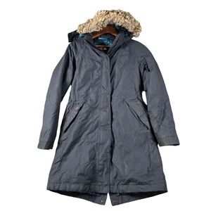 The North Face HyVent Gotham Womens S Navy Blue Goose Down Faux Fur Hood Parka